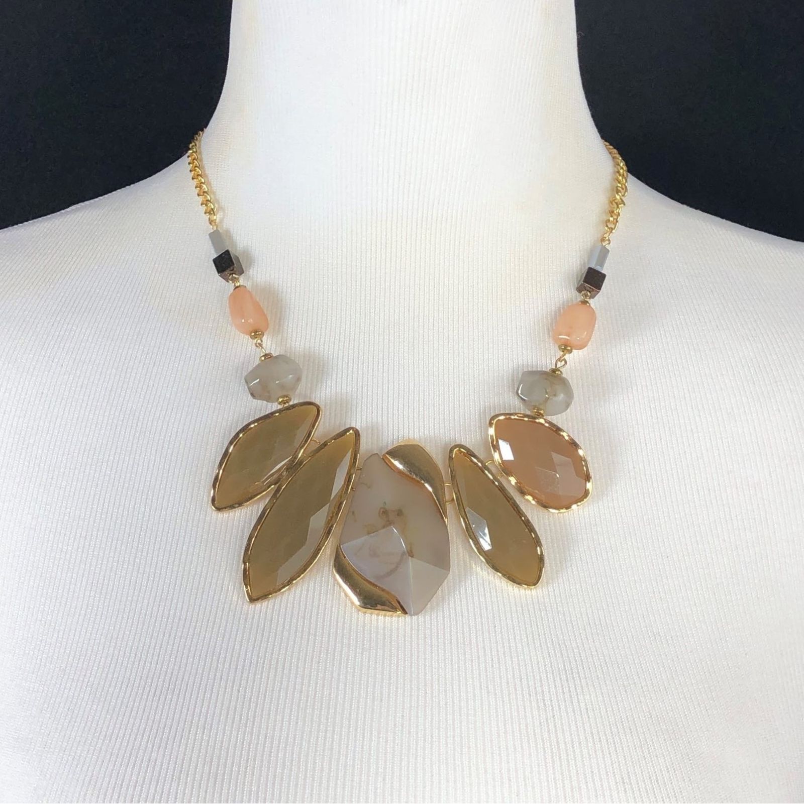 Inc Bib Collar Necklace Brown Peach Statement New